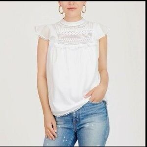 Jcrew flutter sleeve crochet Lace Trim Blouse